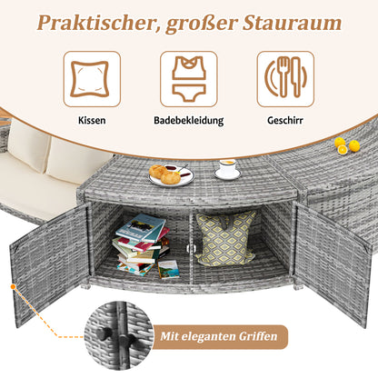 Garten-Lounge-Set mit runder Couch, Gartenmöbel-Set, Lounge-Set, für Whirlpool und Pool, mit verstellbaren Füßen, inklusive Kissen, Möbel für Terrasse, Garten oder Poolbereich(previous sku:HW00004AAA)