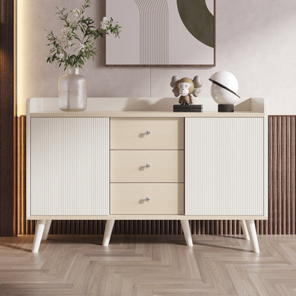 Sideboard mit drei Schubladen, exquisite Maserung. Sideboard für Schlafzimmer und Wohnzimmer, Moderne Holzfarbe-Sideboard mit Stauraumregalen. L117,5 cm
