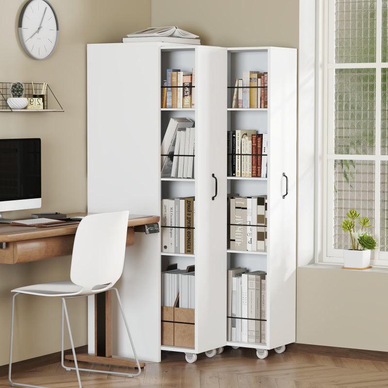 Erweiterbares Bücherregal mit Rollen – 4 Ebenen, Links und rechts austauschbar, MDF, 20 kg Tragkraft pro Ebene, leise Lenkrollen, weiß