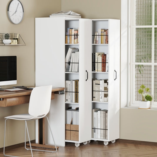 Erweiterbares Bücherregal mit Rollen – 4 Ebenen, Links und rechts austauschbar, MDF, 20 kg Tragkraft pro Ebene, leise Lenkrollen, weiß