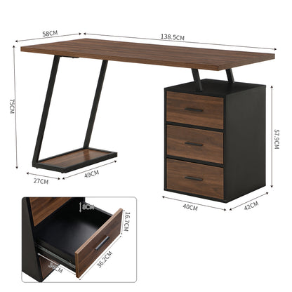 Bürotisch Arbeitstisch Ablage Basteltisch Industrial Schreibtisch 138.5cm mit 3 Schubladen