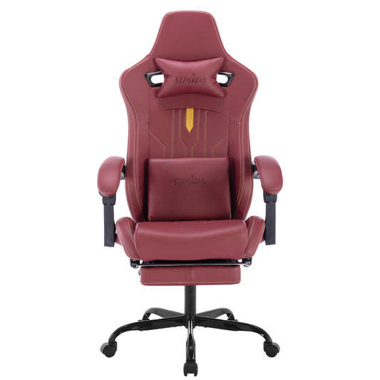 Gaming Stuhl Computerstuhl Ergonomischer Gaming Chair mit Fußstütze Bürostuhl Ergonomischer Computerstuhl mit Lendenwirbelstütze Rot