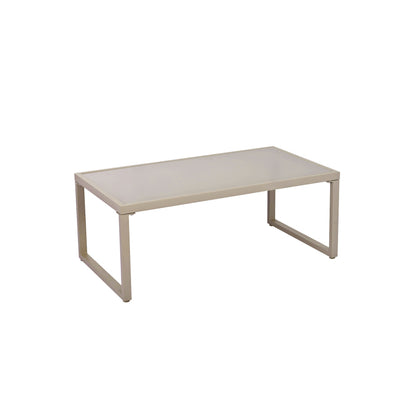 Garten-Lounge-Set mit verzinktem Eisenrahmen, Gartenmöbel-Set aus Seil, Lounge-Set aus khakifarbenem Seil mit Sitzkissen, verstellbaren Füßen, glatter Glasplatte, 4er-Set, inklusive aller Kissen