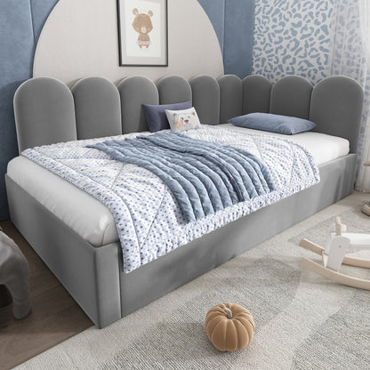 Polsterbett Daybett 90x200cm,Tagesbett Schlafsofa Kinderbett mit Ausziehbett 90x190cm und Lattenrost, Samt, Grau, ohne Matratze