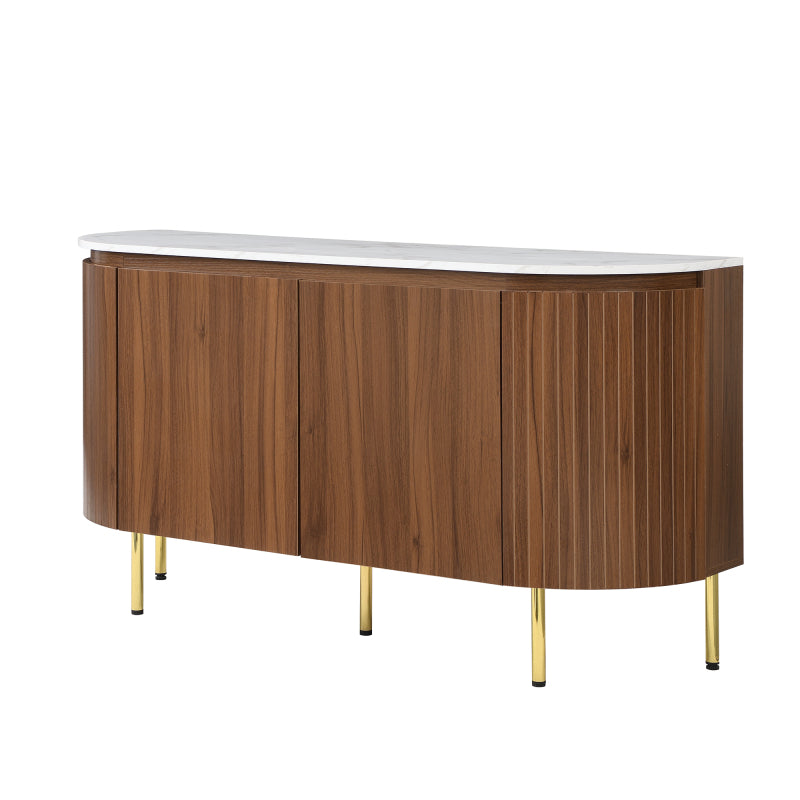 Moderner Bogenförmiger Sideboard mit verstellbaren Regalen und Metallbeinen, ideal für Wohnzimmer und Esszimmer (Nussbaum)