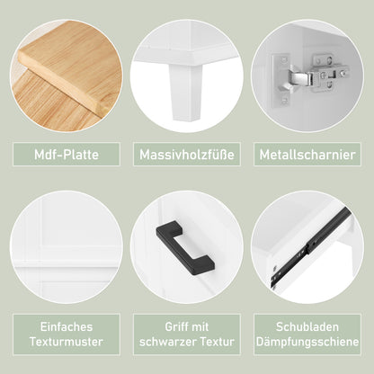 76x46x83,5cm Bodenstehender Badezimmerschrank mit Waschbecken, Waschtisch, komplett lackiert, Türregal, drei geräuschlose Schubladen, integriertes Keramikwaschbecken, weiß