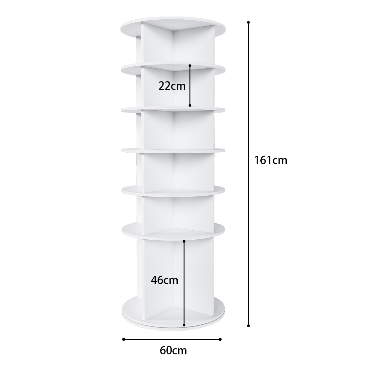 Drehbares Schuhregal 6 Etagen, 360°, Stiefelfach, 24 Paar, Weiß, 161 cm hoch