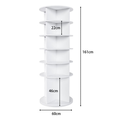 Drehbares Schuhregal 6 Etagen, 360°, Stiefelfach, 24 Paar, Weiß, 161 cm hoch