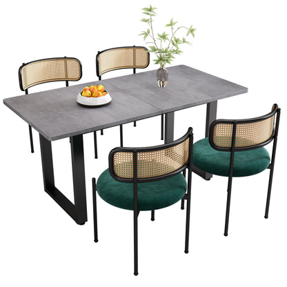 Esstisch und Stuhl-Set, 5er set, 4 Samt-Esszimmerstühle & 1 rechteckiger Esstisch, Grau + Grün+Schwarz