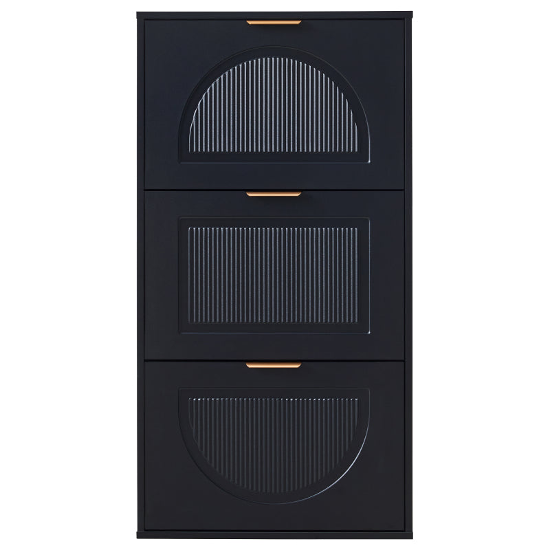 Schuhkipper Schmal mit 3 Klappen, Schuhschrank, Schuhschrank  Schuhkommode für Flur Wohnzimmer ,Schwarz