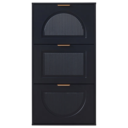 Schuhkipper Schmal mit 3 Klappen, Schuhschrank, Schuhschrank  Schuhkommode für Flur Wohnzimmer ,Schwarz