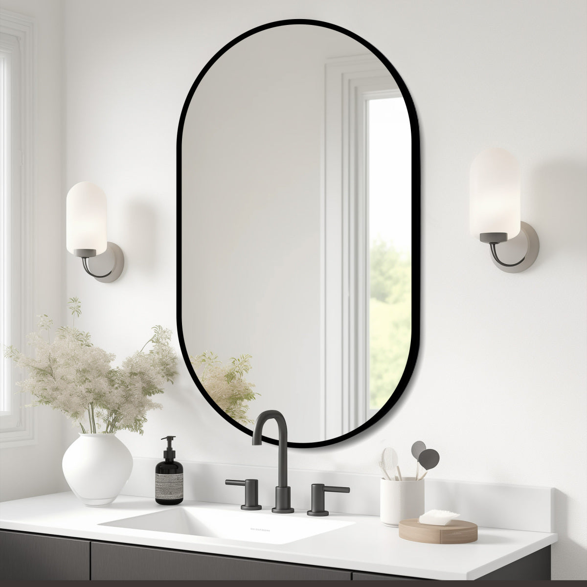 LED Badezimmerspiegel 50×80 cm – rahmenlos, Anti-Beschlag, explosionsgeschützt, vertikal/horizontal montierbar, moderner Wandspiegel mit Sicherheitsglas