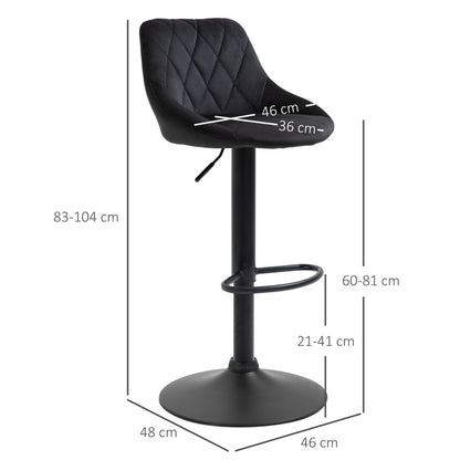 Barhocker 2er-Set Höhenverstellbar Schwarz Bistrohocker mit Fußstütze und Rückenlehne aus Samt & Metall