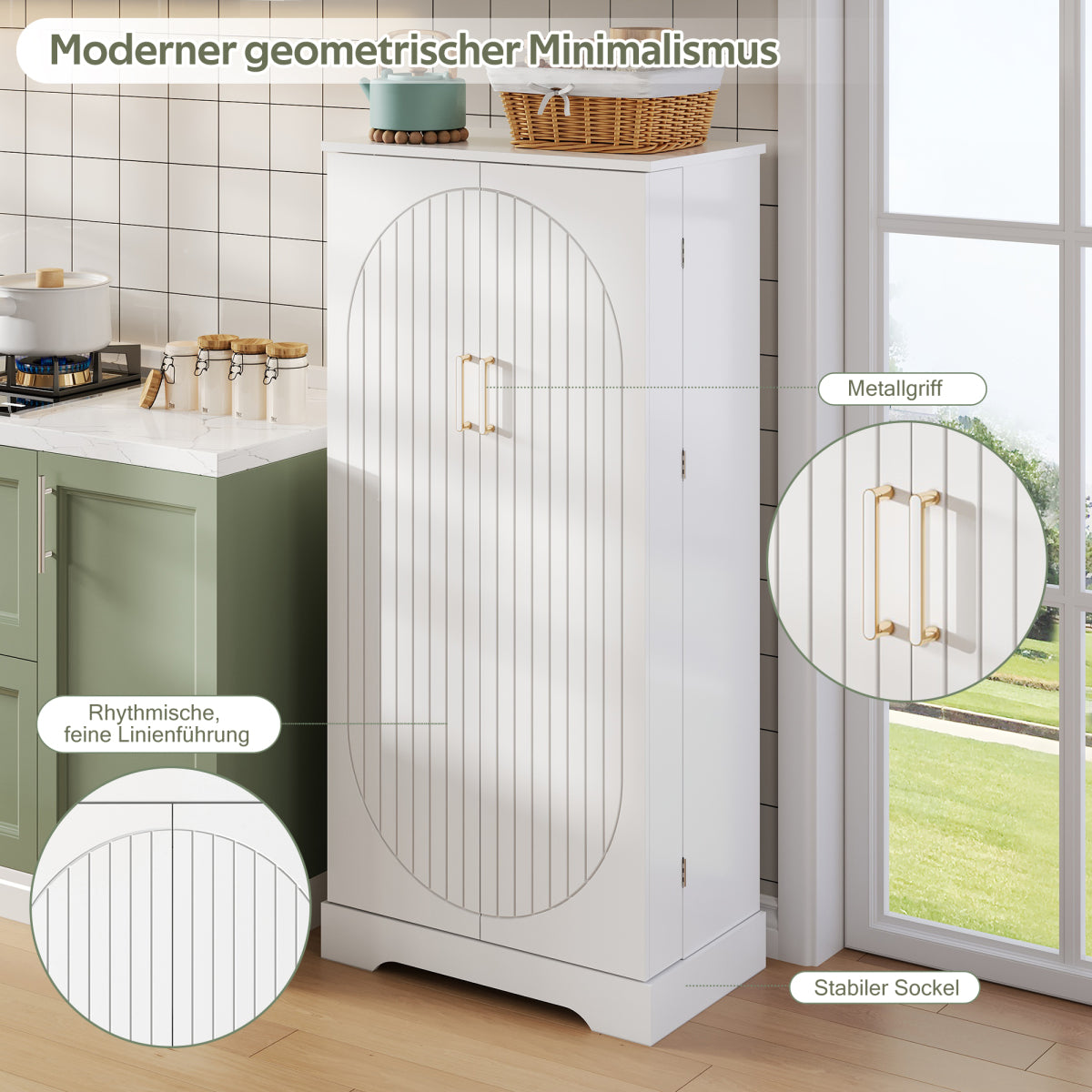 Hochschrank Weiß (60x128x35 cm), Küchenschrank mit LED-Sensorlicht