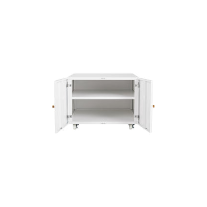 Metal Printer Stand with Storage Mobile Printer Tables for Small Spaces with Door Adjustable Shelf File Cabinet on Wheels for Home Office (White)