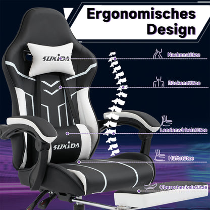 Gaming Stuhl Computerstuhl Ergonomischer Gaming Chair mit Fußstütze Bürostuhl Ergonomischer Computerstuhl mit Lendenwirbelstütze