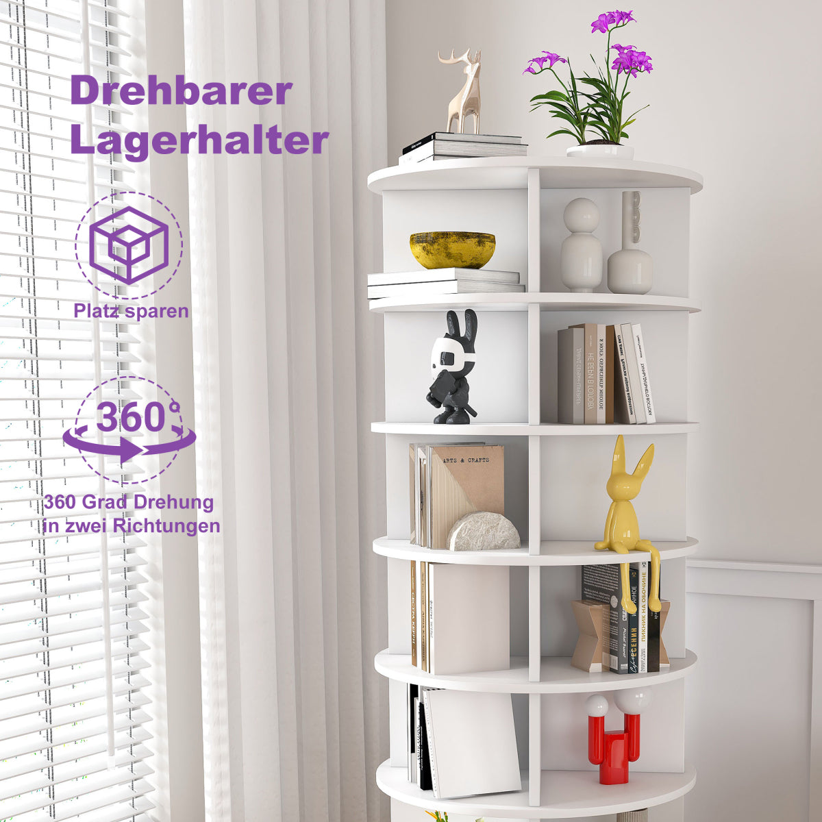 Drehbares Schuhregal 7 Ebenen, 360°, Stiefelfach, 28 Paar, Weiß, 184 cm