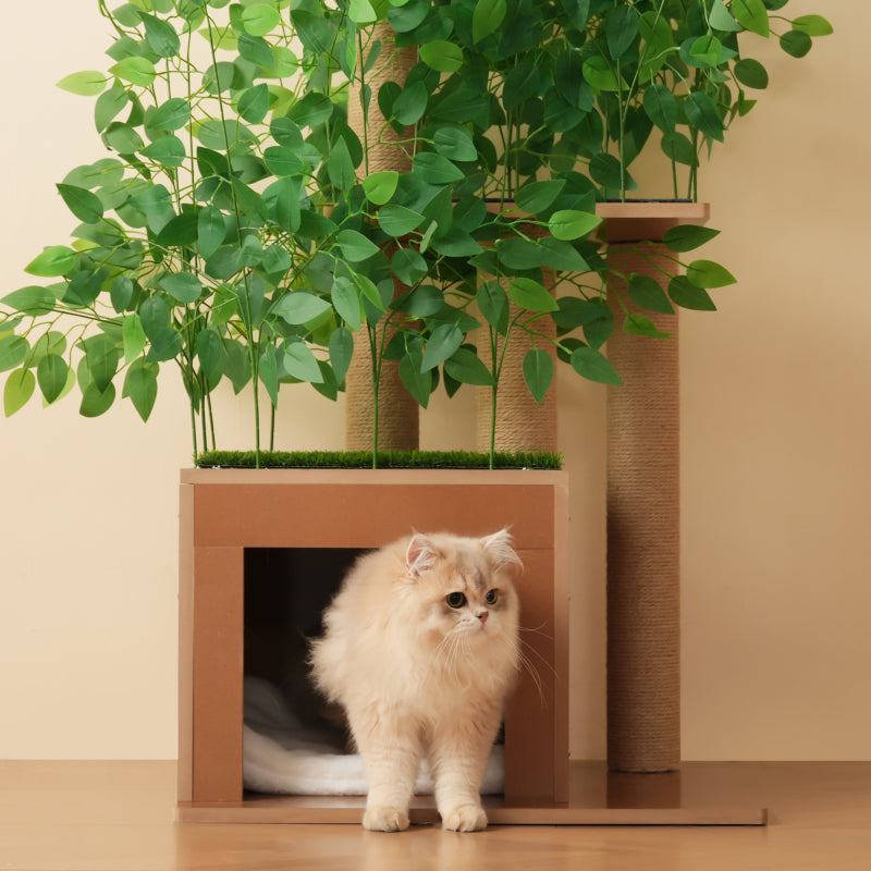 Kratzbaum in Baumform mit 4 Plattformen und Katzenlöchern – haustiersicheres Material, abnehmbare Blätter, geeignet für Katzen zum Verstecken, Klettern 190 cm