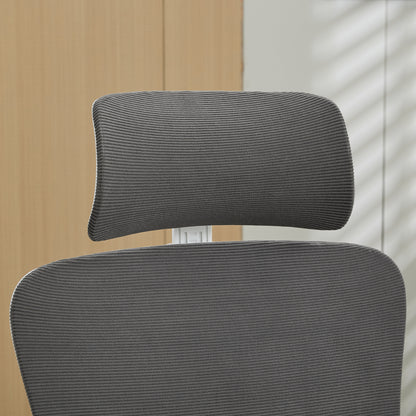 Ergonomischer Netz-Bürostuhl mit verstellbarer Lendenstütze und Kopfstütze – Hochlehner-Exekutive Schreibtischstuhl für Zuhause/Büro. Grau
