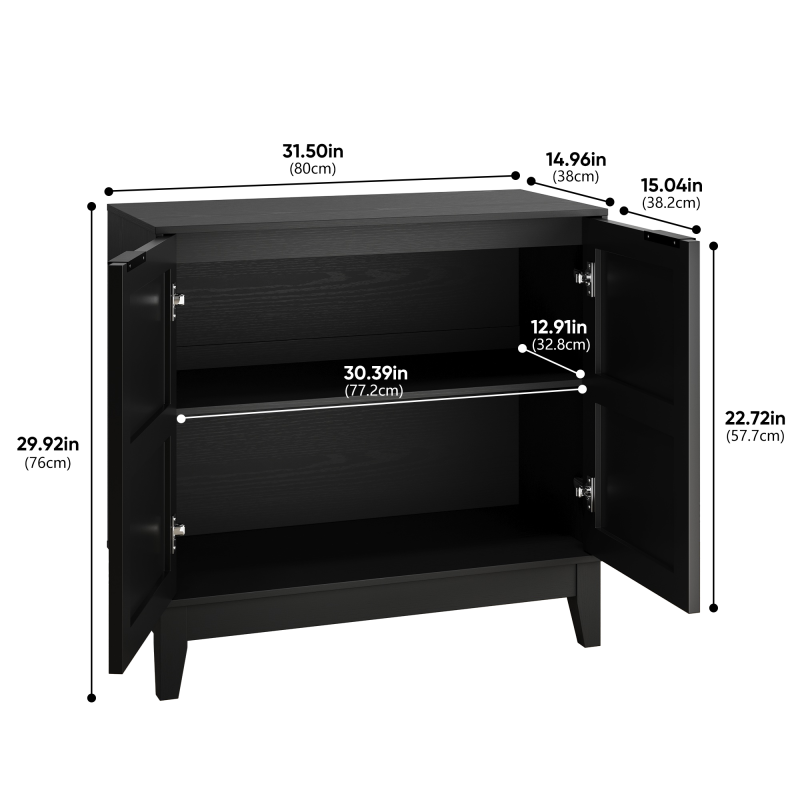 Vintage Buffetschrank mit Schnitzerei, 2 Türen & verstellbaren Regalen – Holz Sideboard für Wohnzimmer, Küche & Esszimmer, Schwarz