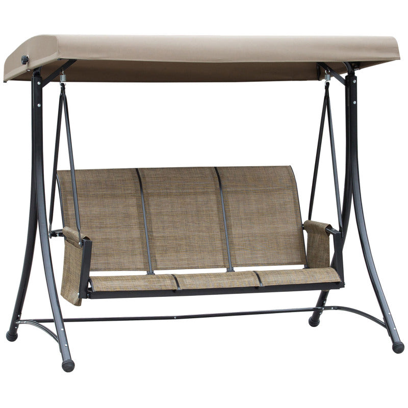 Hollywoodschaukel mit Seitentasche, 3-Sitzer Gartenschaukel mit verstellbarem Sonnendach, für Garten, Terrasse, Braun