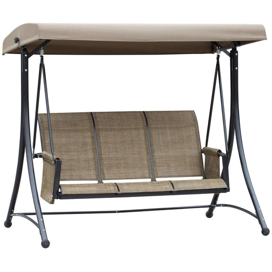 Hollywoodschaukel mit Seitentasche, 3-Sitzer Gartenschaukel mit verstellbarem Sonnendach, für Garten, Terrasse, Braun
