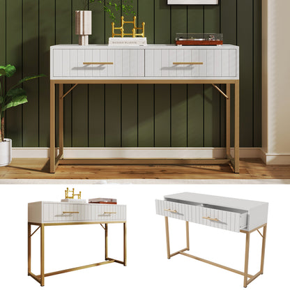 Schminktisch mit 2 Schubladen 75cm Höhe ,Kommode Schlafzimmer Highboard Weiss Sideboard Schubladenkommode Kommode für Schlafzimmer, Weiß -H75/B100/T45 cm