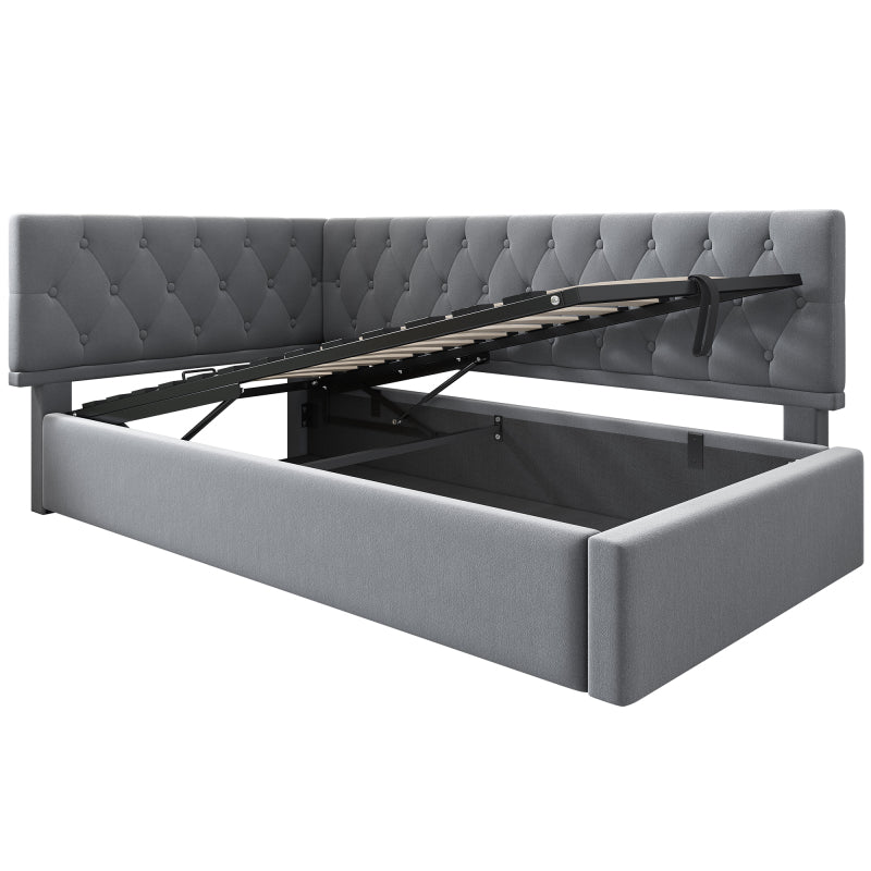Polsterbett Tagesbett Daybett 90x200cm, Schlafsofa mit hydraulischem Stauraum, Kinderbett Jugendbett Bettgestell mit Lattenrost aus Holz, Samt, Grau, ohne Matratze.