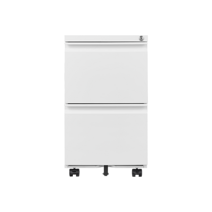 Metal 2 Drawer Mobile File Cabinet with Lock, Under Desk Office Steel Filing Cabinet, 25.6''H Legal/Letter Size Files Storage Cabinet,White