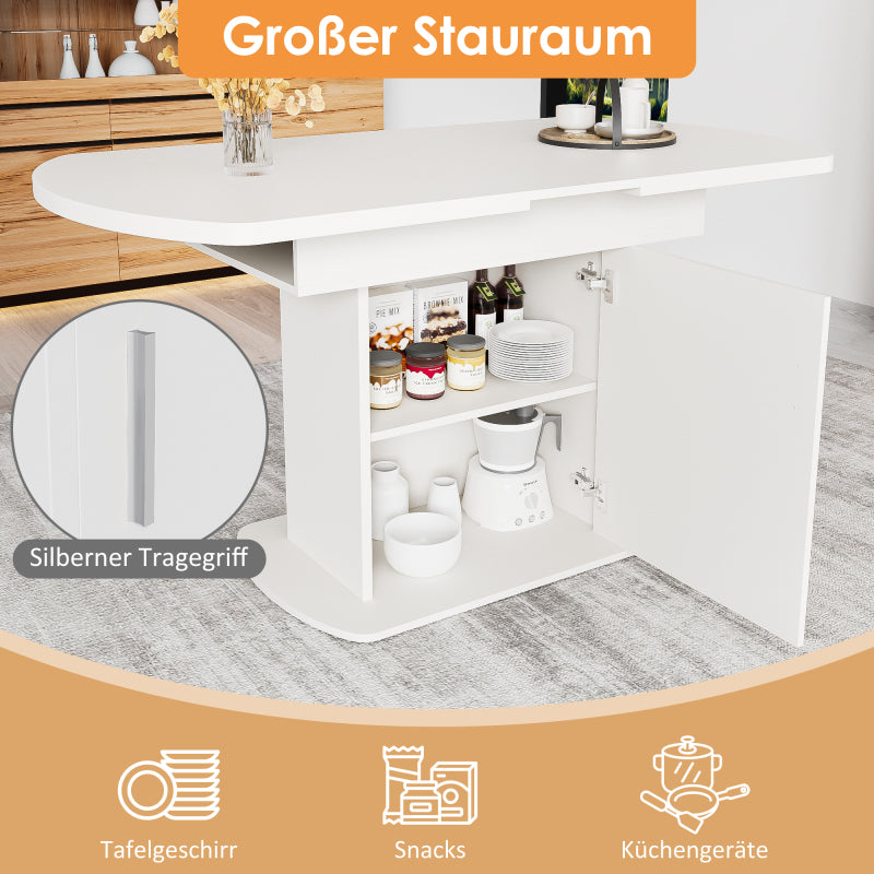 Ausziehbarer ovaler Esstisch, L110/130*W70*H75cm, weiß+silberner Griff