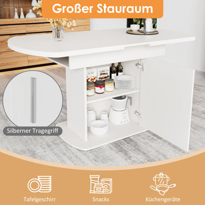 Ausziehbarer ovaler Esstisch, L110/130*W70*H75cm, weiß+silberner Griff