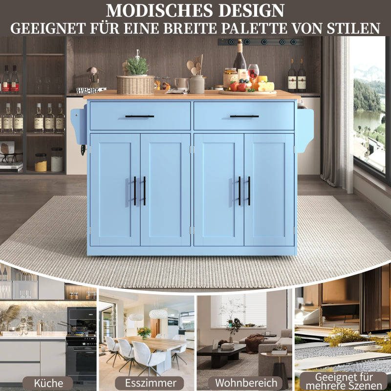 Servierwagen mit klappbarer Tischplatte, 120x46(70)x91 cm, Blau, mit Rollen und austauschbaren Holzbeinen, ideal für Küche und Esszimmer