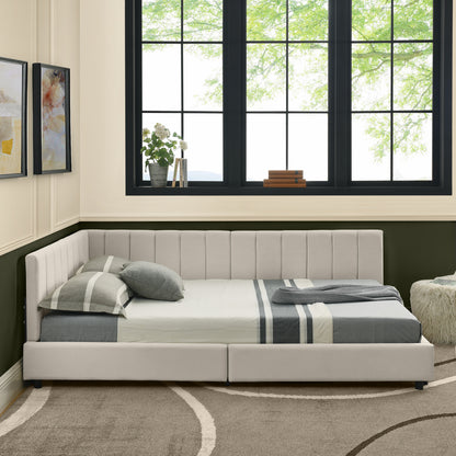 Doppelbett 160×200 cm aus Samt mit hoher Rückenlehne, stabiles Bettgestell aus Holz & Metall, ideal für Schlafzimmer & Familienzimmer, Beige (ohne Matratze)