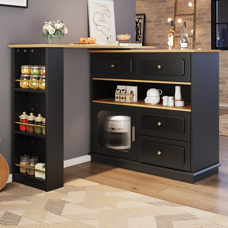 Hochtisch Kücheninsel  Bistro Table (125-181×39×104.5cm) , 360° drehbare Essbar, Schwarz