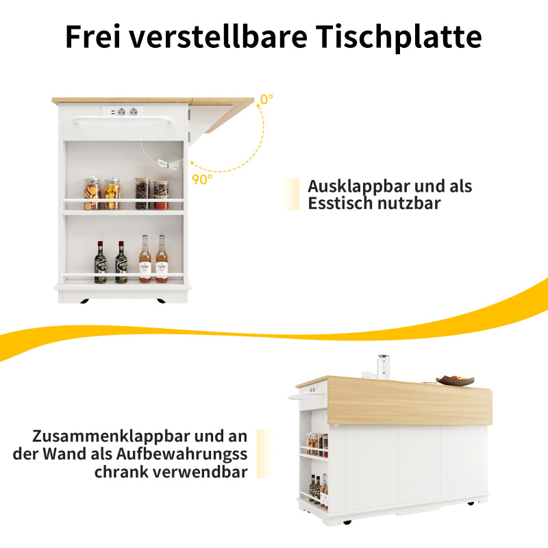 Kücheninsel, Küchenwagen mit Steckdosenleiste ausgestattet, Küchenschrank, Servierwagen mit arbeitsplatte, buffetschrank, Speisewagen mit Holzmaserung, buffetschrank,weiß