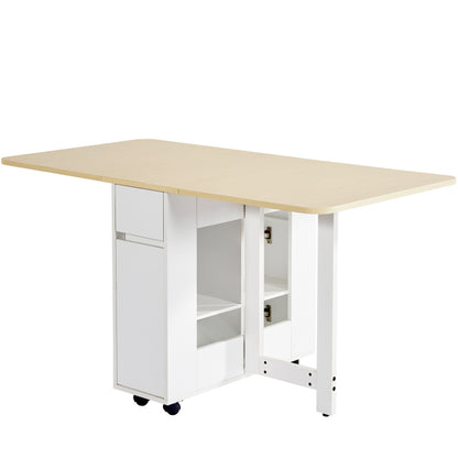 Ausziehbarer Bartisch mit Stauraum(110-124×78×97.5cm), für 2-6 Personen, Kücheninseln mit 2 Schubladen, 2 seitliche offene Regale und eingebaute Steckdose,Tischplatte aus weiß marmoriertem MDF,Weiß