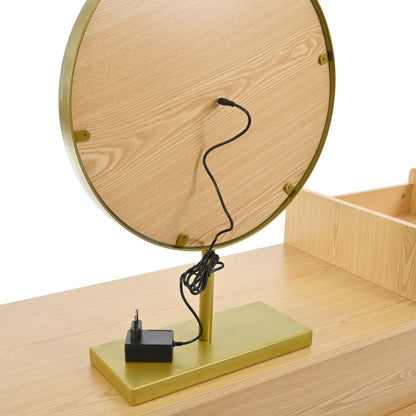 Schminktisch-Set, Kosmetiktisch mit LED-Spiegel und 3-Farbiger Beleuchtung, Schminktisch aus Holz für Schlafzimmerstudio - Maße: B120/H90/T40 cm(ohne Hocker) (Old sku: RN3198724AAA)