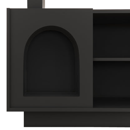Eckschreibtisch mit integriertem Tierhaus, L-förmig oder einteilig, flexible Montage, Eckschreibtisch für Home Office mit XL-Tierhöhle, Black