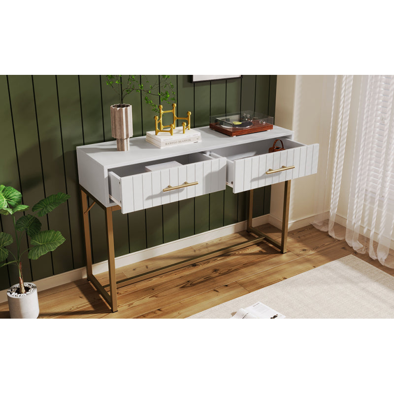 Schminktisch mit 2 Schubladen 75cm Höhe ,Kommode Schlafzimmer Highboard Weiss Sideboard Schubladenkommode Kommode für Schlafzimmer, Weiß -H75/B100/T45 cm