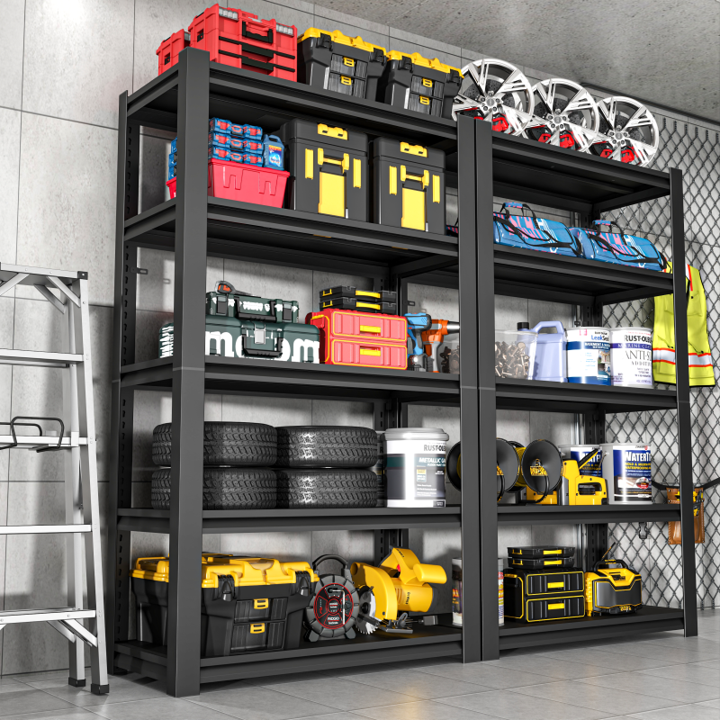 H183cm Schwerlastregal 5 Ebenen – Metall Lagerregal 650kg Tragkraft, Verstellbar, Industrie & Garage, Stabiles Lagerregal, Schwarz, H183cm * B90cm * T40cm