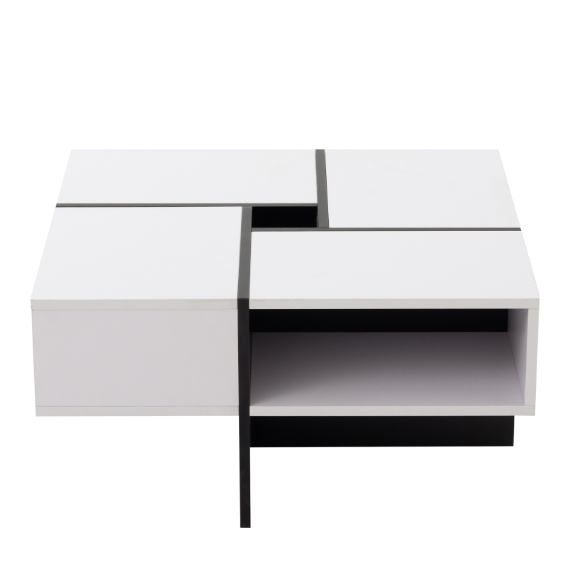 Moderner quadratischer Couchtisch 70x70x35cm – Schwarz-Weiß Design, 5 offene Fächer, mittleres Staufach 10x10cm, stabiler 30KG Tragkraft,Weißer quadratischer Couchtisch