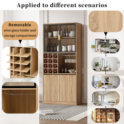 Badezimmerschrank,Spirituosenschrank,Vitrine Vitrinenschrank mit Glastüren und Beleuchtung 180 CM
