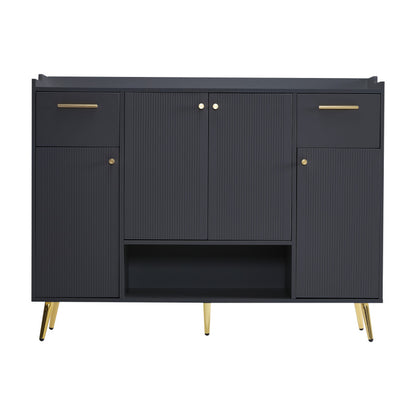 Schuhschrank, Schuhregal mit 2 Schubladen und 4 Türen, Metallfüße, schwarz