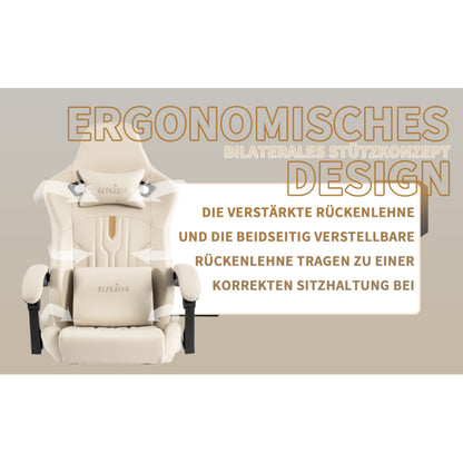 Gaming Stuhl Computerstuhl Ergonomischer Gaming Chair mit Fußstütze Bürostuhl Ergonomischer Computerstuhl mit Lendenwirbelstütze Beige