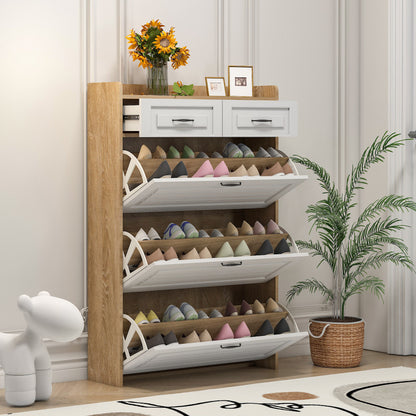 Schuhkipper Schmal mit 3 Klappen, Schuhschrank, Schuhschrank  Schuhkommode für Flur Wohnzimmer ,Weiß
