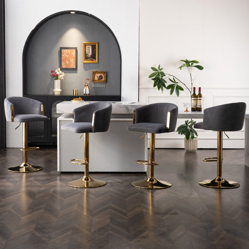 Modern rotatable height adjustable bar stools, modern bar stools for kitchen, bar, and restaurant counters, lift stools with middle backrest and gold footrest (Grau Set of 2)