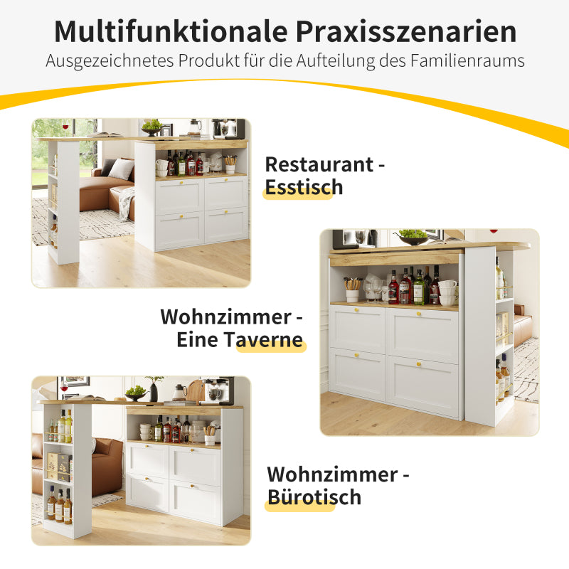 360° drehbarer Stehtisch (Korpus 105 x 39 x 102 cm) mit 4 Schubladen und offenen Ablagen, geeignet für Esszimmer/Arbeitszimmer/Wohnzimmer, weiß