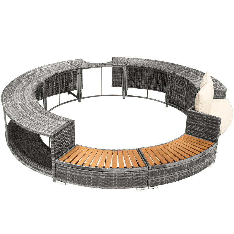 Garten-Lounge-Set mit runder Couch, Gartenmöbel-Set, Lounge-Set, für Whirlpool und Pool, mit verstellbaren Füßen, inklusive Kissen, Möbel für Terrasse, Garten oder Poolbereich(previous sku:HW00004AAA)