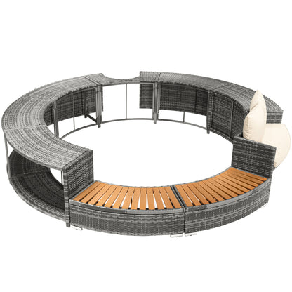 Garten-Lounge-Set mit runder Couch, Gartenmöbel-Set, Lounge-Set, für Whirlpool und Pool, mit verstellbaren Füßen, inklusive Kissen, Möbel für Terrasse, Garten oder Poolbereich(previous sku:HW00004AAA)