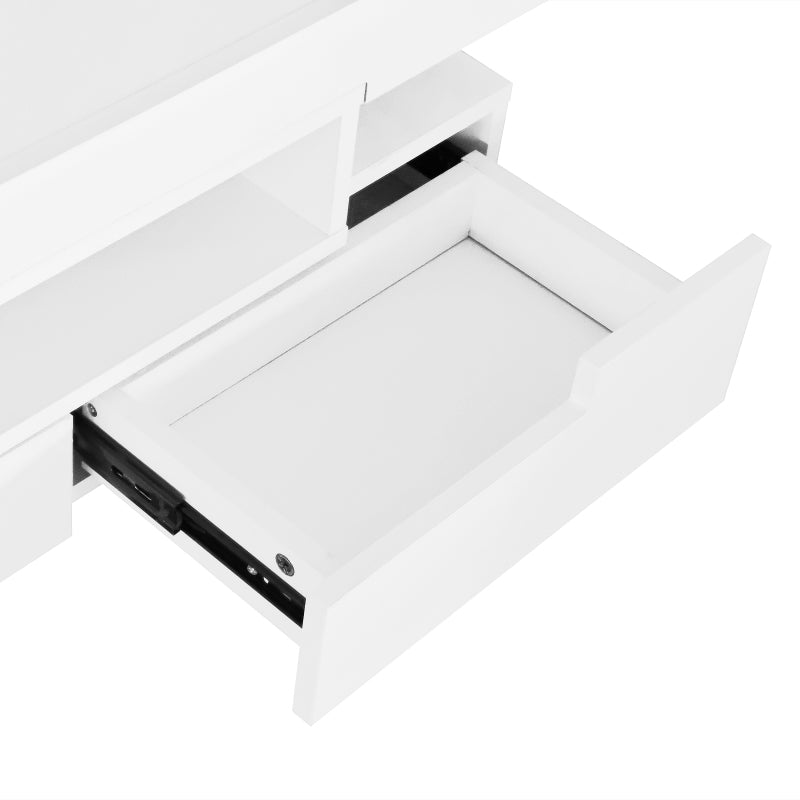 Couchtisch, Hochglanzoberfläche, mit LED-Lichtleiste, vier Schubladen vorne und hinten, großer Stauraum